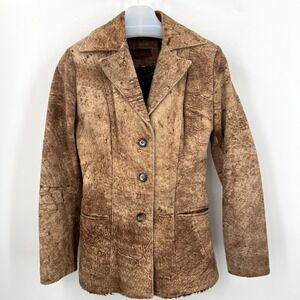 Vintage‎ 70s Rinascimento Italy Teddy Lined Brown Leather Jacket Distressed